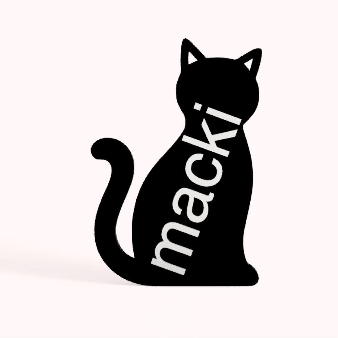 Brelok kot personalizowany druk 3D z własnym tekstem - czarny biały rudy kotek imię prezent kociarza