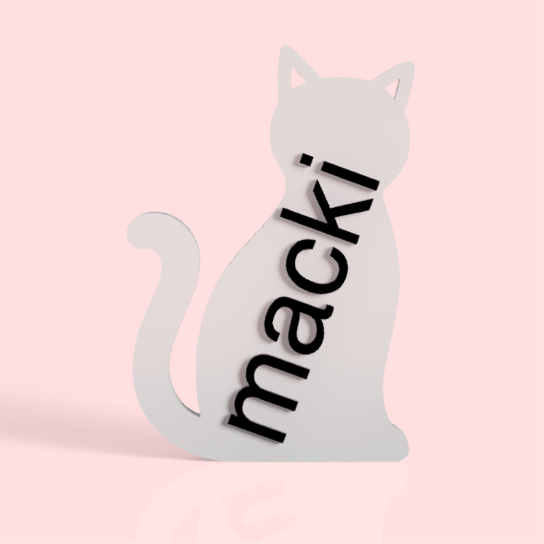 Brelok kot personalizowany druk 3D z własnym tekstem - czarny biały rudy kotek imię prezent kociarza