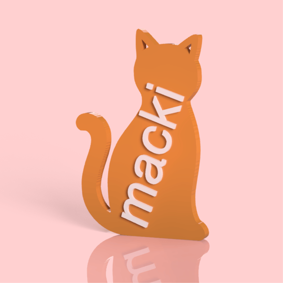 Brelok kot personalizowany druk 3D z własnym tekstem - czarny biały rudy kotek imię prezent kociarza